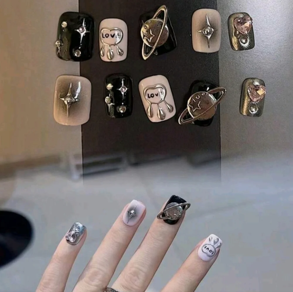 2/$16 3D Hearts Rhinestone Planet  Press On Nails